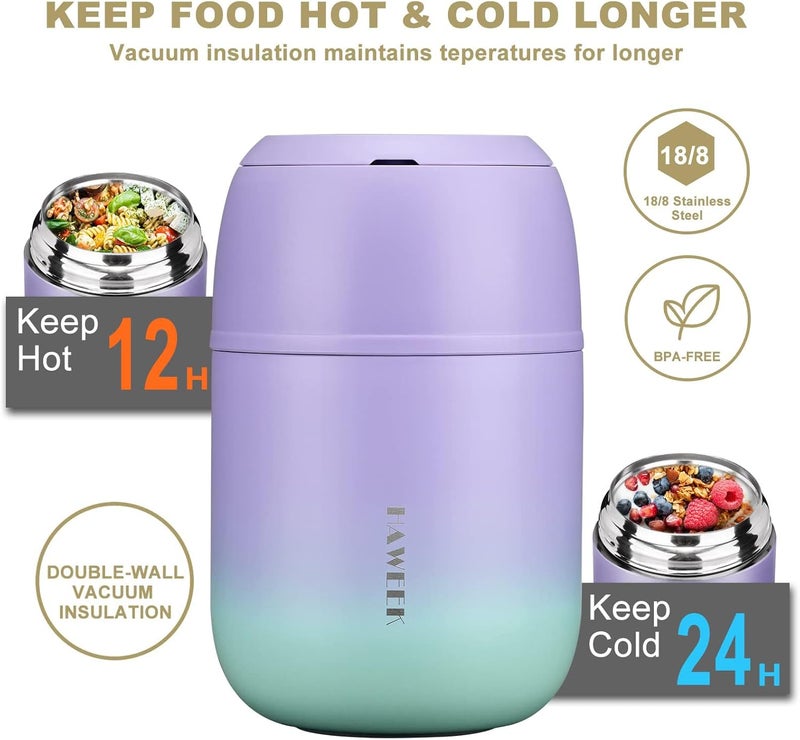 Haweek Insulated Soup Thermo 17oz - Stainless Steel Vacuum Lunch Box for Adults, Kids Leakproof Hot Food Container with Handle Folding Spoon (School Office Outdoor) - Image 4